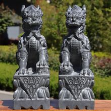 石雕青石麒麟雌雄一对家用神兽门前门口看门摆件石头麒麟原石雕刻