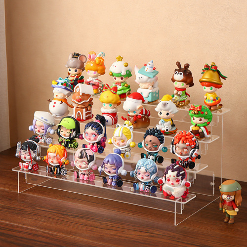 Desk transparent blind box step stand Pop Mart figure display stand standing sign doll model shelf display rack