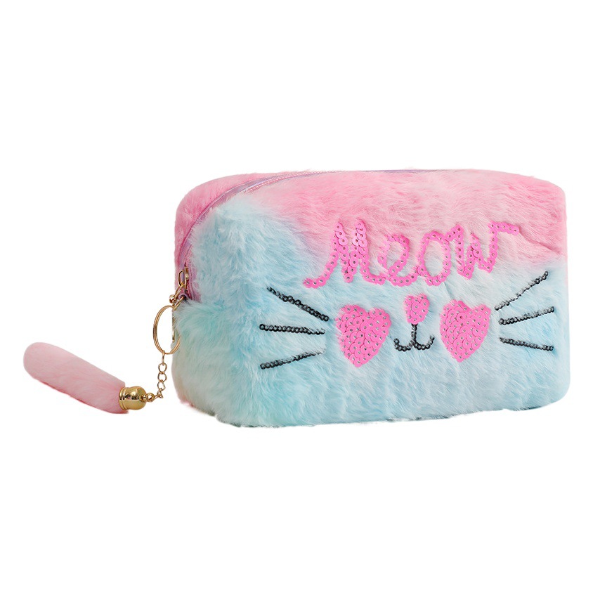 Estuche de Lápices de Felpa Gato, Nueva Temporada de Invierno, Gran Capacidad, Bolsa de Papelería y Cosméticos para Estudiantes