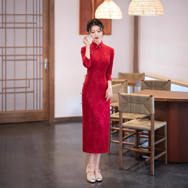 Red Cheongsam Toast Dress for Bride 2025 New Chinese Style Engagement Dress Homecoming Banquet Dress Spring