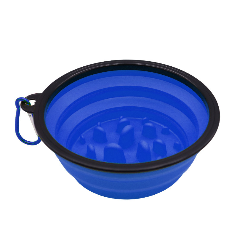 Pet Slow Food Tazón de fuente de silicona plegable perro Slow Food antiestrangulador Slow Food Tazón con mosquetón cuenco portátil para perros para salir