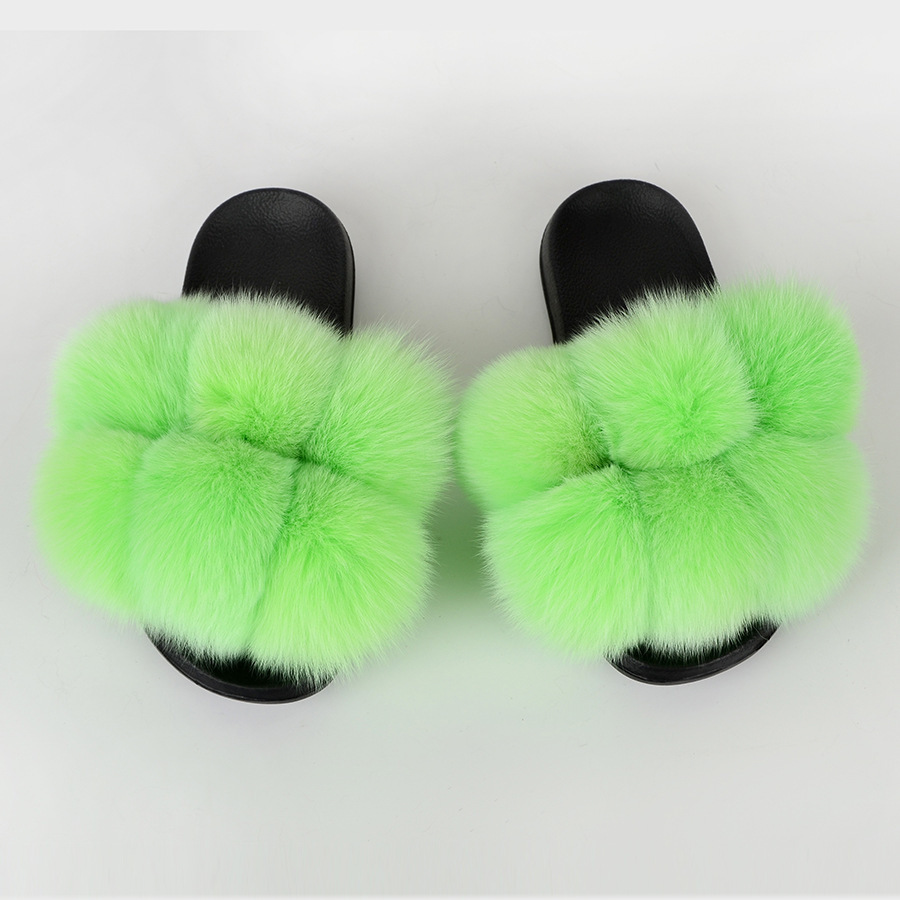 Zapatillas de bola de piel Zapatillas de bola de piel de ratón de zorro real Zapatillas de piel Zapatillas de piel Zapatillas de una palabra Sandalias y zapatillas