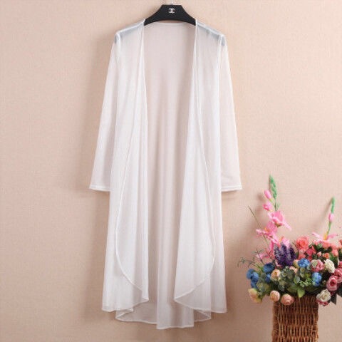 Beach Girl Summer Mesh Thin Shawl Overcoat Medium Long Sleeve Cardigan Plus Size Outerwear Poncho Sun Protection Women