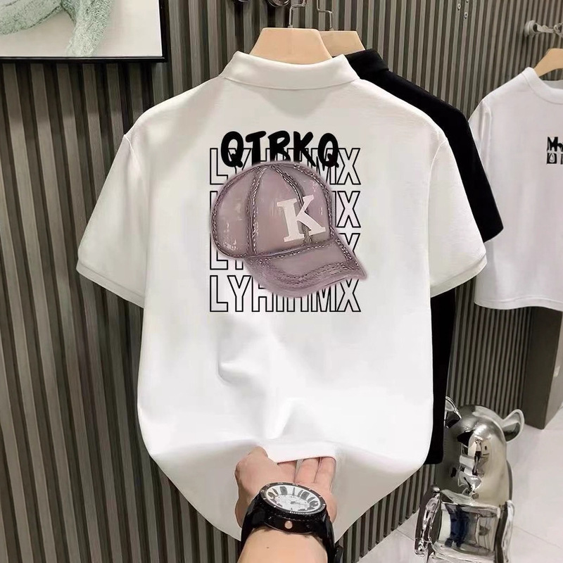 Polo Pure Cotton Short-Sleeved T-Shirt Men's Summer New Fashion Brand Cartoon Print Ins Loose Breathable Fashion Trendy Top