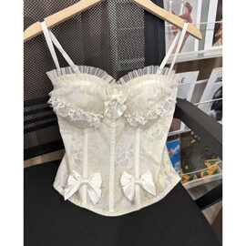 【希腊神话】蝴蝶结蕾丝网纱鱼骨胸衣女上衣