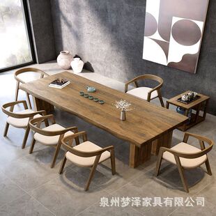 新中式茶桌椅组合2022现代办公室书桌一体两用侘寂风实木茶桌茶台-阿里巴巴