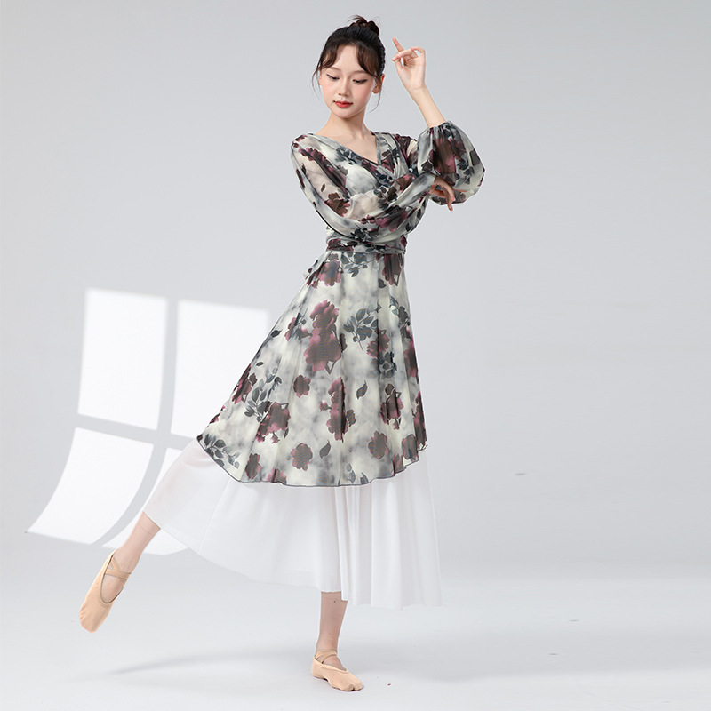古典舞练功服女新款网纱连衣裙前开叉系带中国风舞蹈日常演出服装|undefined