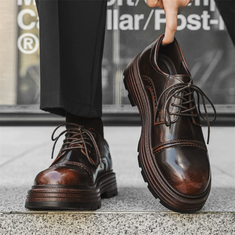 Британская академия ветра с большой головой, мужская маленькая кожаная обувь на толстой подошве, осенняя ретро-полировка, обувь дерби, дикая одиночная обувь