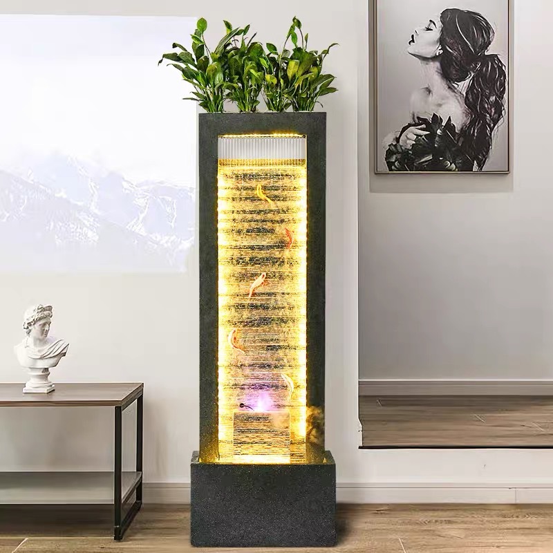 客厅简约现代流水摆件办公室玄关落地循环水幕墙屏风景观装饰