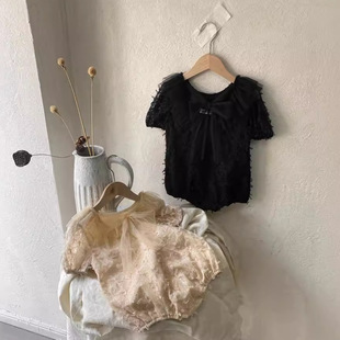 Baby's Clothes Baby's Summer Lace Mesh Bow Lace Collar Jompsuit Thin Girls' Fat Clothes Climbing Clothes