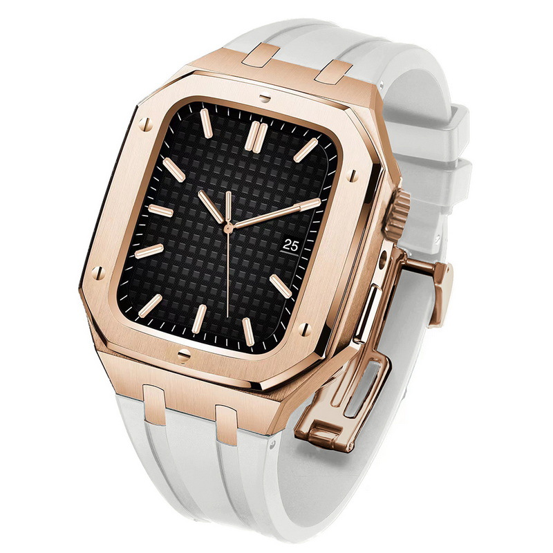 Adecuado para Apple Watch Correa iwatch78 botón de actualización de segunda generación carcasa de acero inoxidable cubierta protectora de caucho flúor