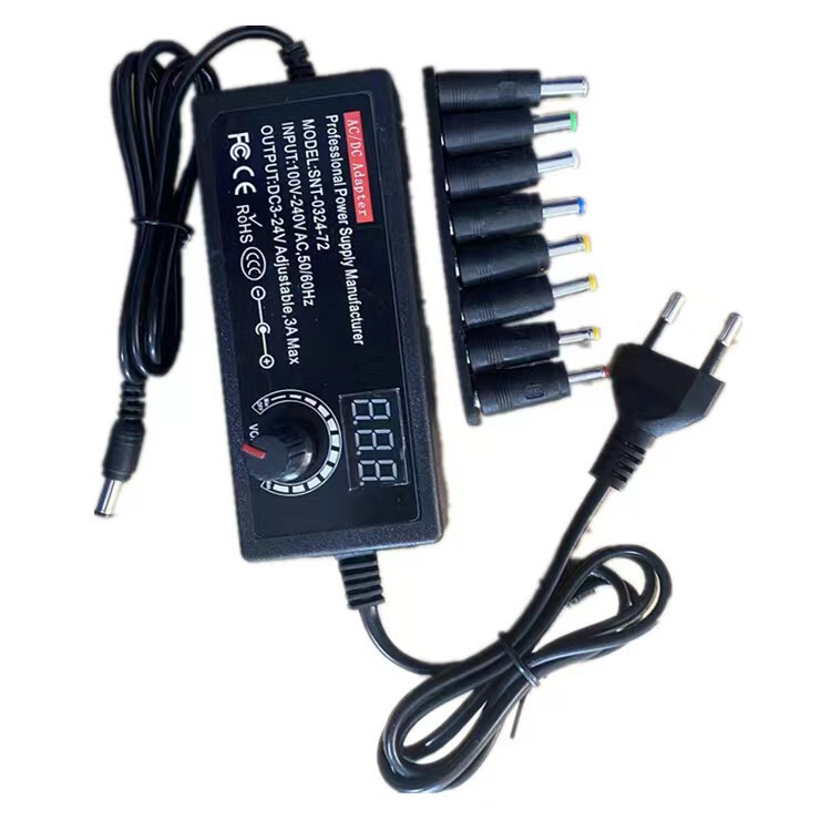 Multifunctional power adapter European gauge 3V-24V3A adjustable voltage stepless speed DC motor motor