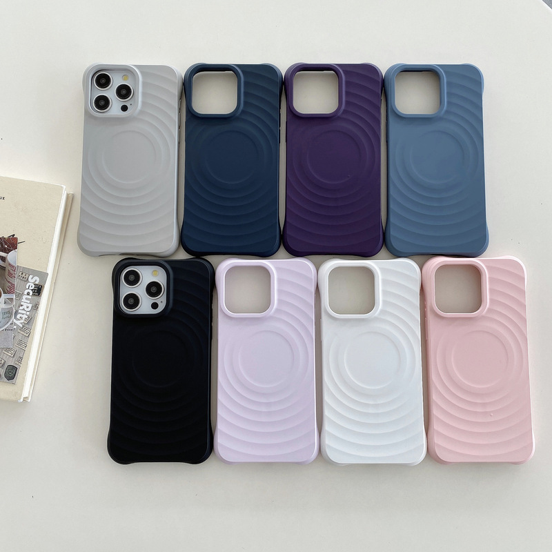 Apple 15promax ワイヤレス磁気電話ケース iphone14 保護カバーに適した人気のソリッドカラーの波状シェル|undefined