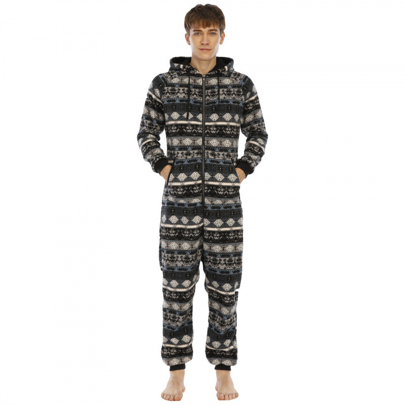 Dropshipping European and American Amazon Cross-Border Men's Double-Sided Velvet Printed Jumpsuit Home Wear Pajamas Harem Pants