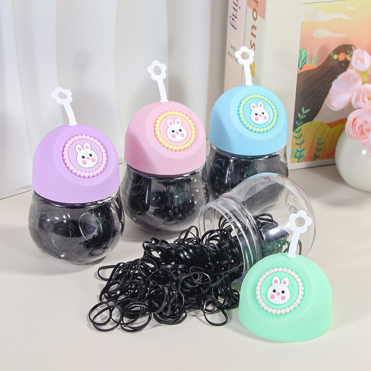Banda de goma negra para niños, alto valor elástico, duradero, lazo para el cabello, no daña el cabello, anillo para el cabello de goma, accesorios para la cuerda para la cabeza, puesto