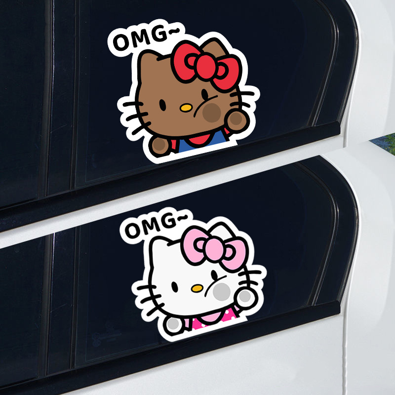 可爱卡通KT猫凯蒂猫汽车贴纸撞打玻璃个性创意车窗户车身划痕装饰