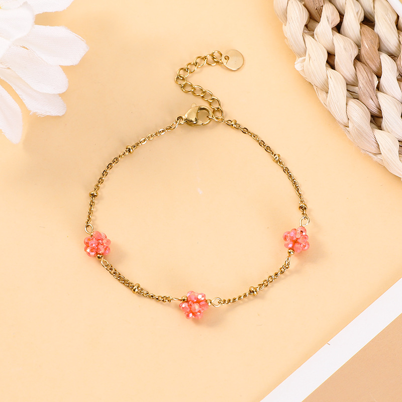 5g Weight Bracelets Classification 304 Stainless Steel Chain Material cable chain Chain Type 1 Piece Quantity Holiday, Daily Occasion 304 Stainless Steel, Artificial Crystal Material Flower Pattern All Seasons Season Women's Gender Plating Design Sweet, Classic Style Style Sweet Classic Style Flower 304 Stainless Steel Artificial Crystal Cable Chain Bracelets In Bulk 6