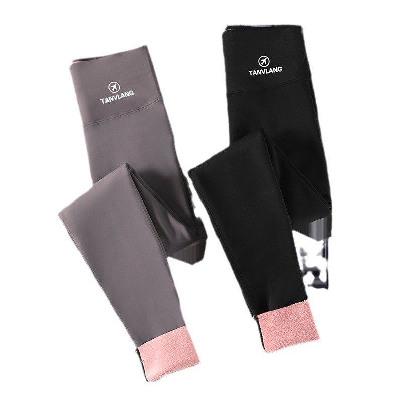 Pantalones de tiburón de las mujeres más el tamaño gordito chica desgaste exterior Otoño e Invierno polainas de terciopelo grueso cintura alta pierna flaca yoga pantalones Barbie image 6