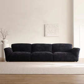 意式轻奢雪尼尔布艺沙发黑色法式复古沙发直排三四人位异形小户型