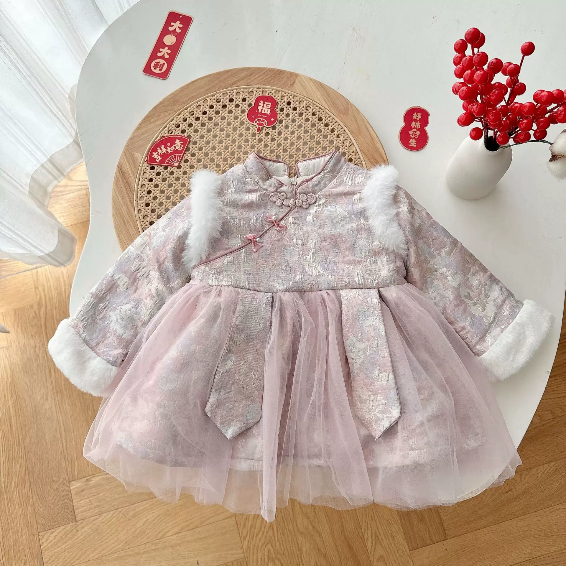 女童夹棉拜年服冬季a类中国风宝宝斜襟加厚连衣裙儿童裙子潮AQ082