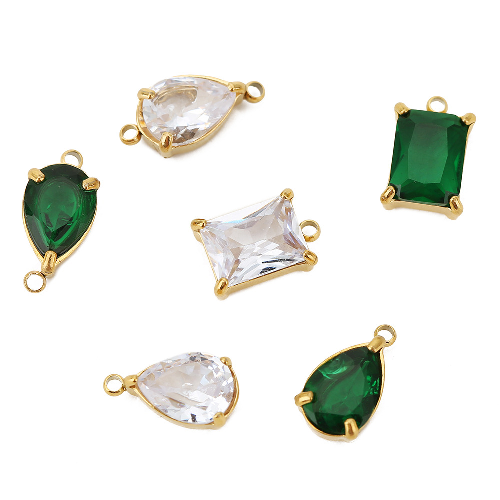 304 Stainless Steel Material 5 PCS/Package 10*6mm 7*7MM Hole 1~1.9mm 304 Stainless Steel Zircon Geometric Polished Pendant