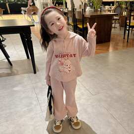 女童秋装2025新款儿童洋气小女孩连帽卫衣兔子女宝宝秋季时髦套装