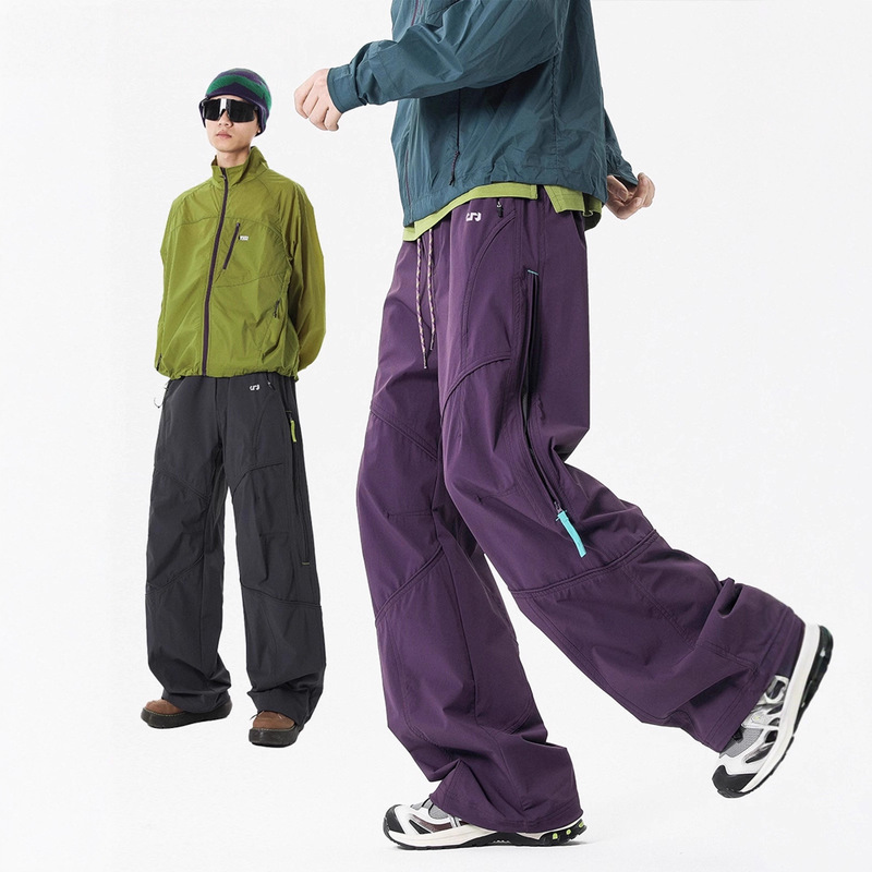 Japanese-Style Outdoor Hiking Windproof Paratrooper Cargo Casual Pants Men's Loose Straight Sports Jogger Wide-Leg Long Trousers