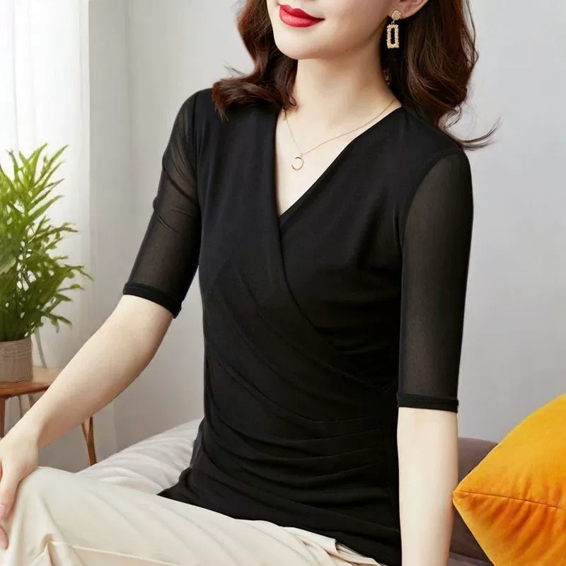 2025 весна и осень, новая модная маленькая рубашка, высококачественная сетчатая рубашка, облегающий топ для современного танца для внутренней и верхней одежды.