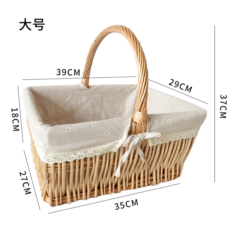 Cesta de almacenamiento de ratán directo de fábrica cesta de fruta de picnic portátil al aire libre cesta de mimbre tejida a mano cesta portátil