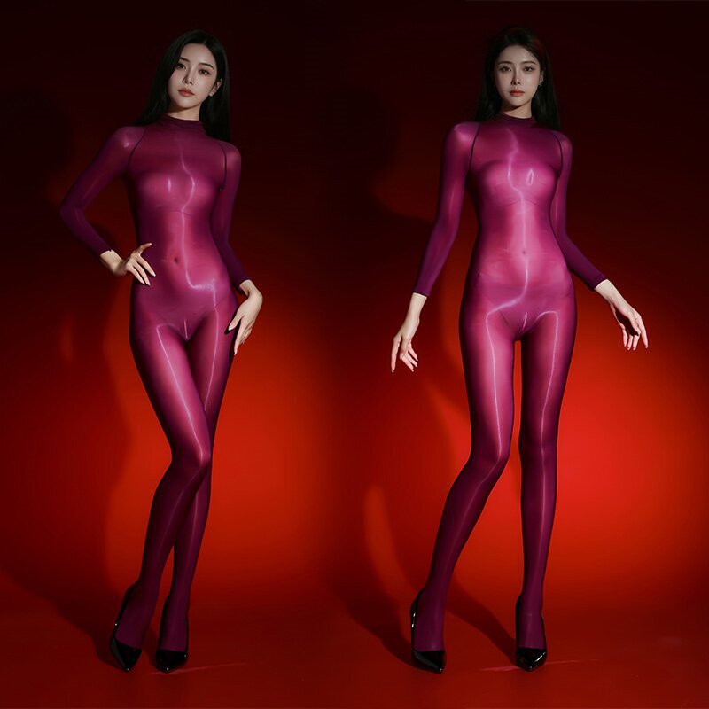 Ultra-Thin 5D Glossy Silky One-Piece Stockings, Tight-Fitting, See-Through, with Jj Pouch, Seamless, Sexy Bodysuit for Men and Women