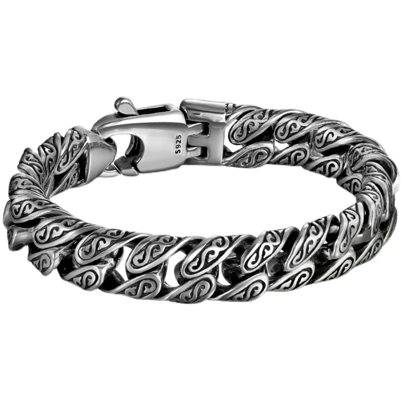 Simple and Unique Tangcao Pattern Bracelet, Plated, Thick Style for Men, Hip-Hop Street Fashion, Trendy Cross-Border Hot Item