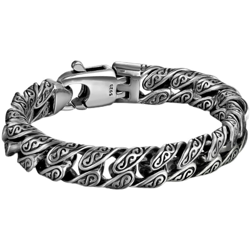 Simple and Unique Tangcao Pattern Bracelet, Plated, Thick Style for Men, Hip-Hop Street Fashion, Trendy Cross-Border Hot Item