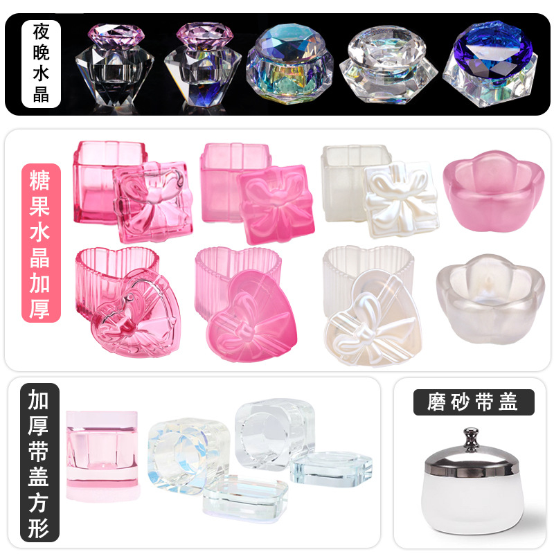 Nuevo estilo transfronterizo de alta calidad nail art bowknot taza de cristal cuadrada taza de lavado de lápices taza de cristal líquido