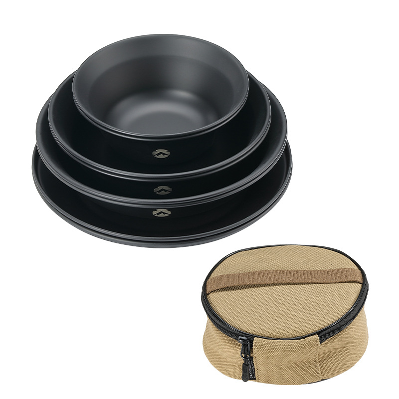 Coman BKS395 negro de acero inoxidable Chapado en titanio portátil acampar al aire libre barbacoa plato vajilla traje