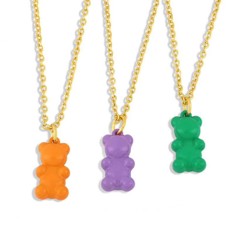 wholesale jewelry color bear shape pendant coppernecklace nihaojewelry