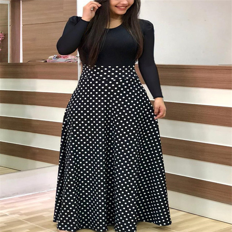 Swing Dress Casual Round Neck Printing Short Sleeve Long Sleeve Stripe Polka Dots Flower Maxi Long Dress Daily display picture 7