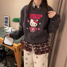 韩国代购KR雪花贴布绣K加绒卫衣 2025新款内搭可爱萌妹上衣冬批发