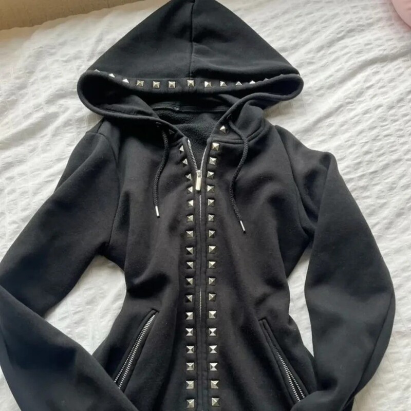2026 Autumn and Winter European and American Cross-Border Retro Hooded Hot Diamond Street Slim Jacket Y2K Zipper Men's and Women's Sweatshirts Wholesale