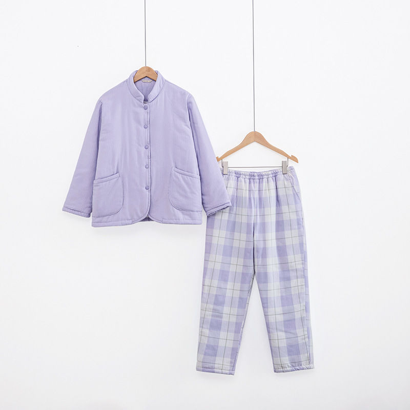MUJI Japanese Style Yimi Thickened Pure Cotton Double-layer Yarn Quilted Pajamas Women Solid Color Men's Winter Home Clothes Cotton Coat