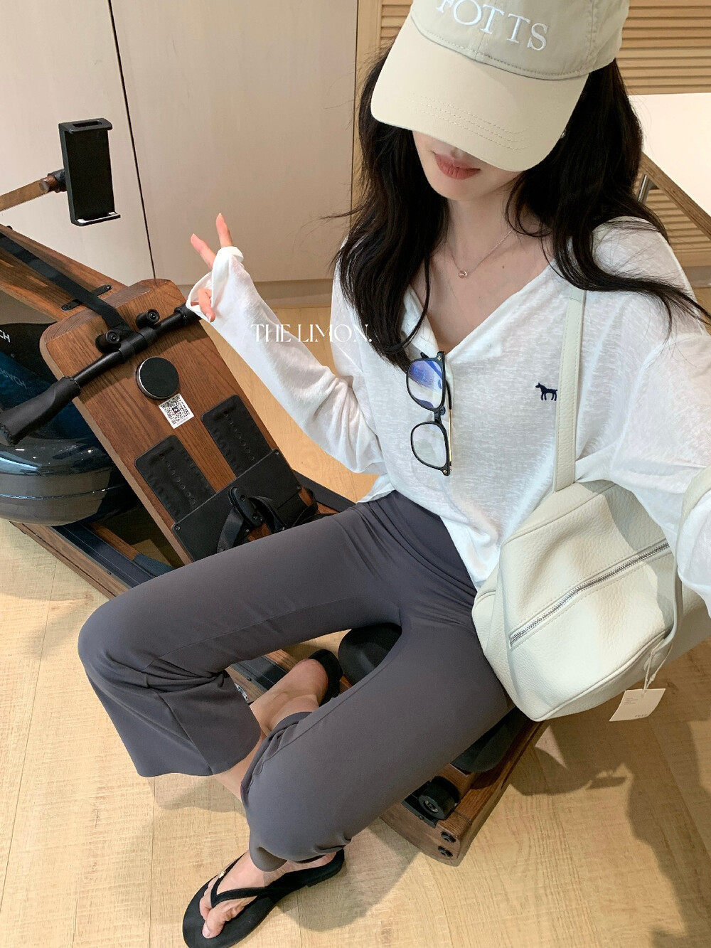 Quần legging yoga nữ cạp cao ống loe nhẹ dài 7 phân co giãn — màu đen, Màu cà phê, Xám khói chi tiết 19