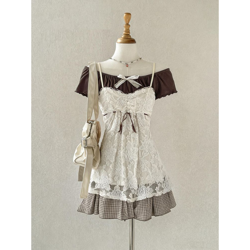 Ys Wilderness Prelude Summer Vintage Design Layered Top and Elegant Academy Skirt Three-Piece Set