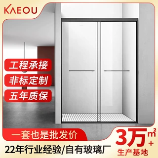 双活动一字型淋浴房极窄边框移门干湿分离洗澡间浴室玻璃隔断定制