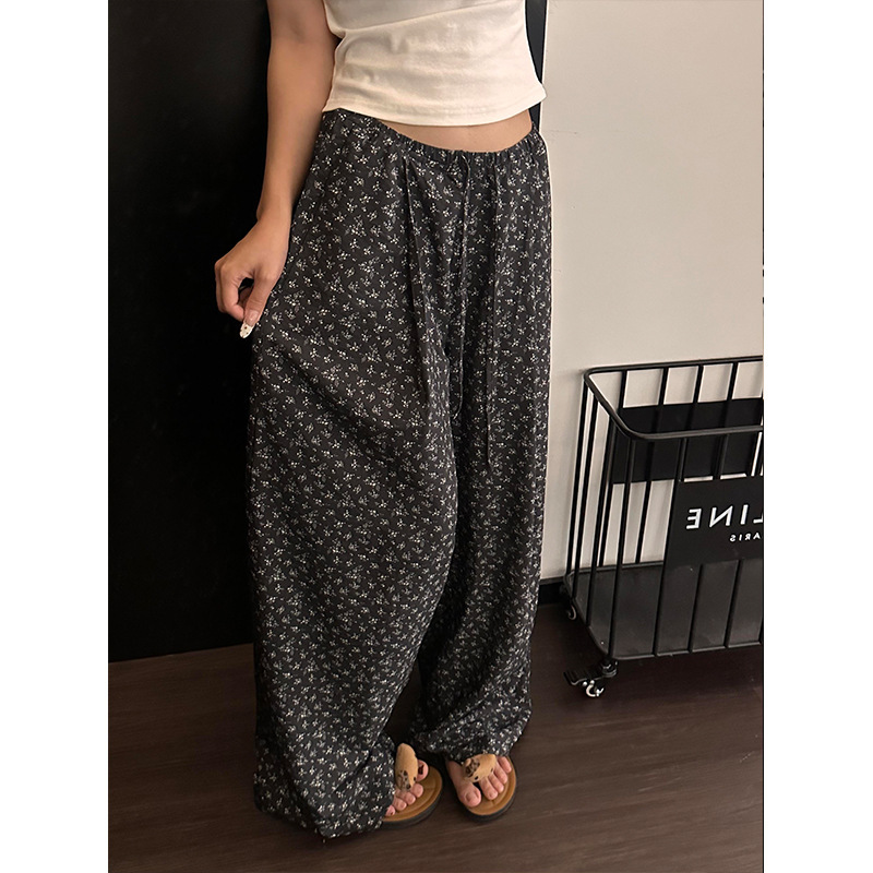 Korean-Style Sweet Pastoral Casual Floral High-Waisted Sleep Pants for Women, Summer Hot-Selling Straight Wide-Leg Pants That Can Be Worn Outside for Walking Korean-Style Sweet Pastoral Casual Floral High-Waisted Sleep Pants for Women, Summer Hot-Selling Straight Wide-Leg Pants That Can Be Worn Outside for Walking