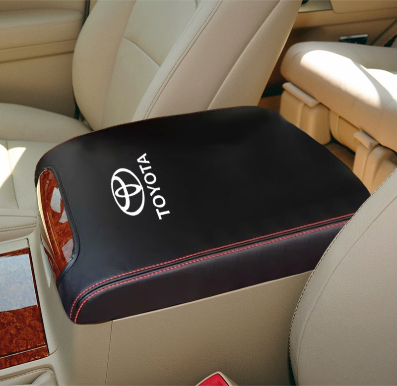 Toyota – Center Console Armrest Armrest box pad - 2008-2020-black-leather-red-stitching-with-logo