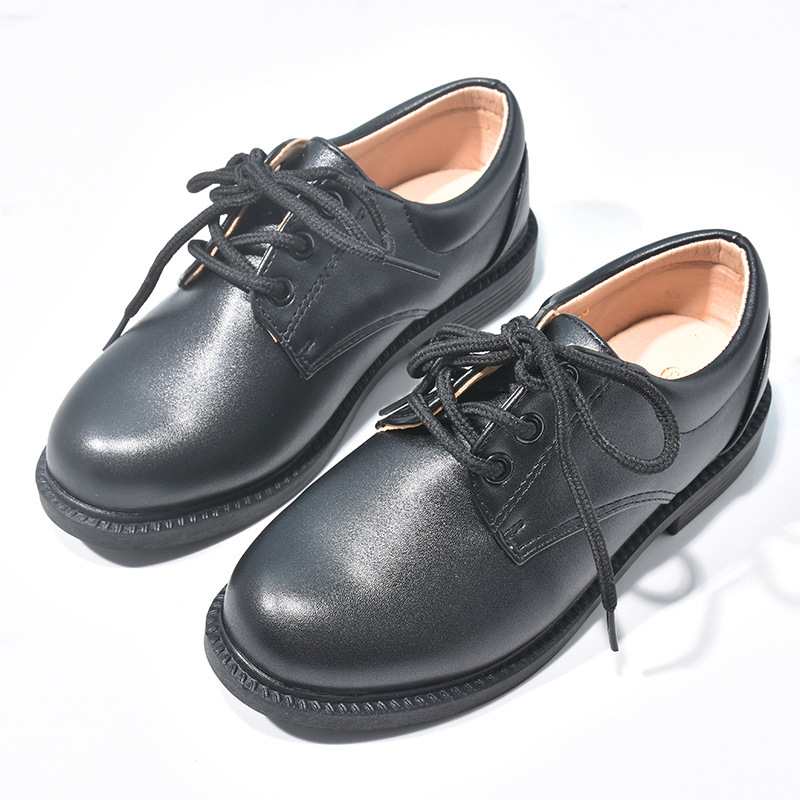 Children's Leather Shoes Lace-up Matte Black Boys Performance Shoes Big Children's Flag-raising Etiquette Students Performance School Shoes