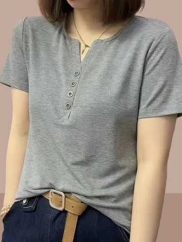 2025 summer new short-sleeved t-shirt, women's clothes, design, niche casual T-shirt, V-neck, casual and all-match