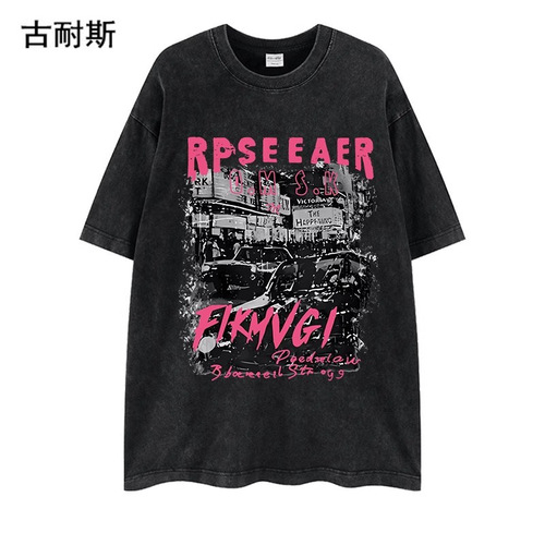 Versatile Summer Washed Independent Station Ins Distressed Retro High Street Loose Letter Couple Short Sleeve T-Shirts eBay