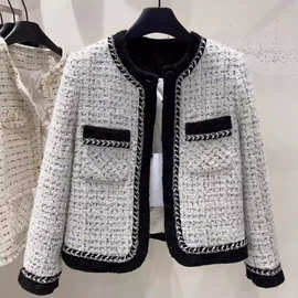 法式小香风棉服外套女冬季新款小个子撞色外套夹棉加厚内里粗花女