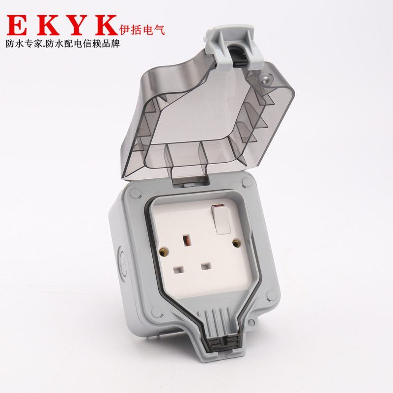 Outdoor IP66 Waterproof Socket Box with British 13A Switch, Splash-Proof Power Charging Strip, Rain and Dust Proof