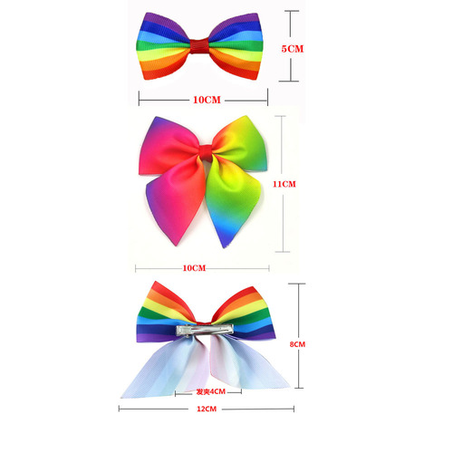 European and American children's cross-border printed rainbow bow hair clips hot-selling striped bow ties girls' hair accessories headwear bows 3-piece set